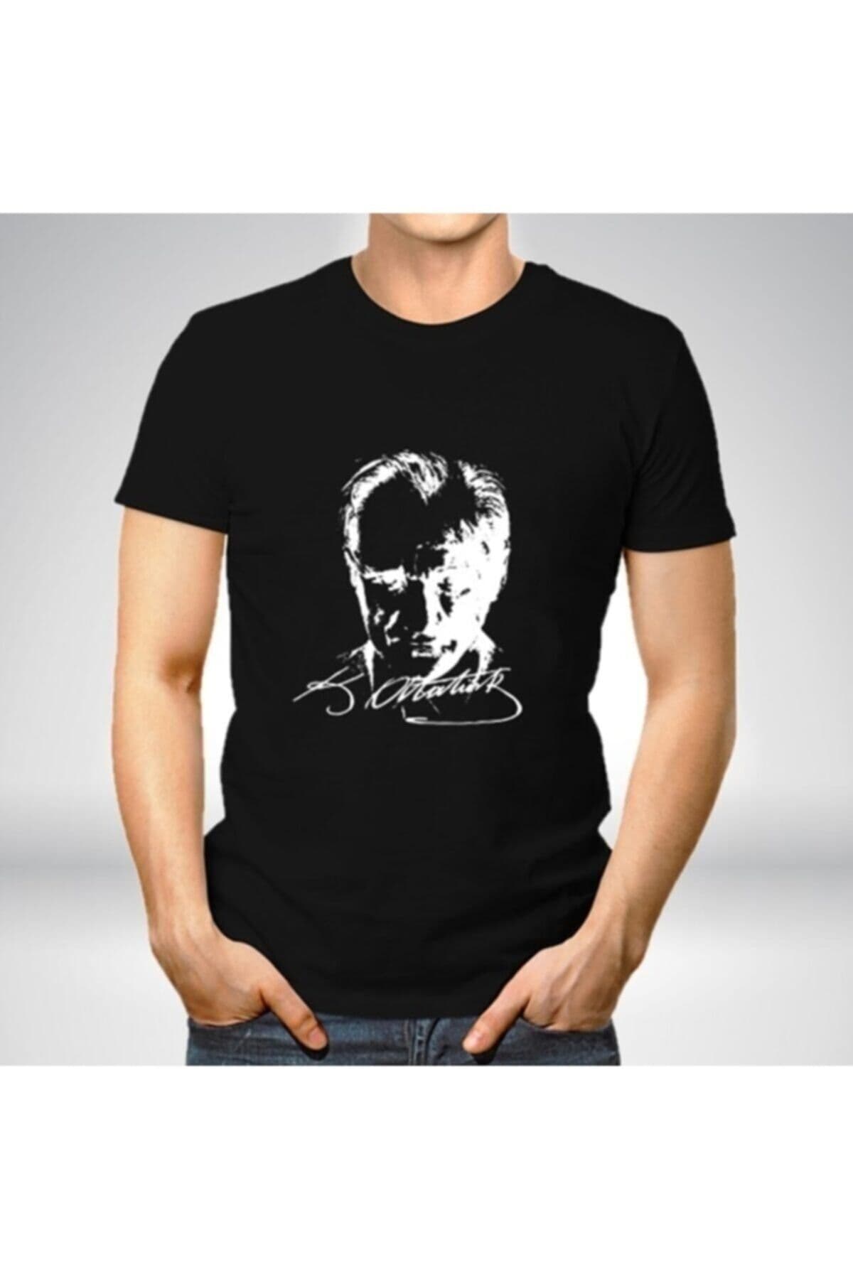 Unisex Siyah Atatürk Baskılı Tişört